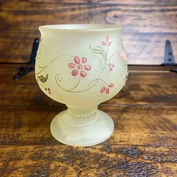 Vintage frosted hand painted Selena tumbler snifter candleholder - Picture 1 of 9